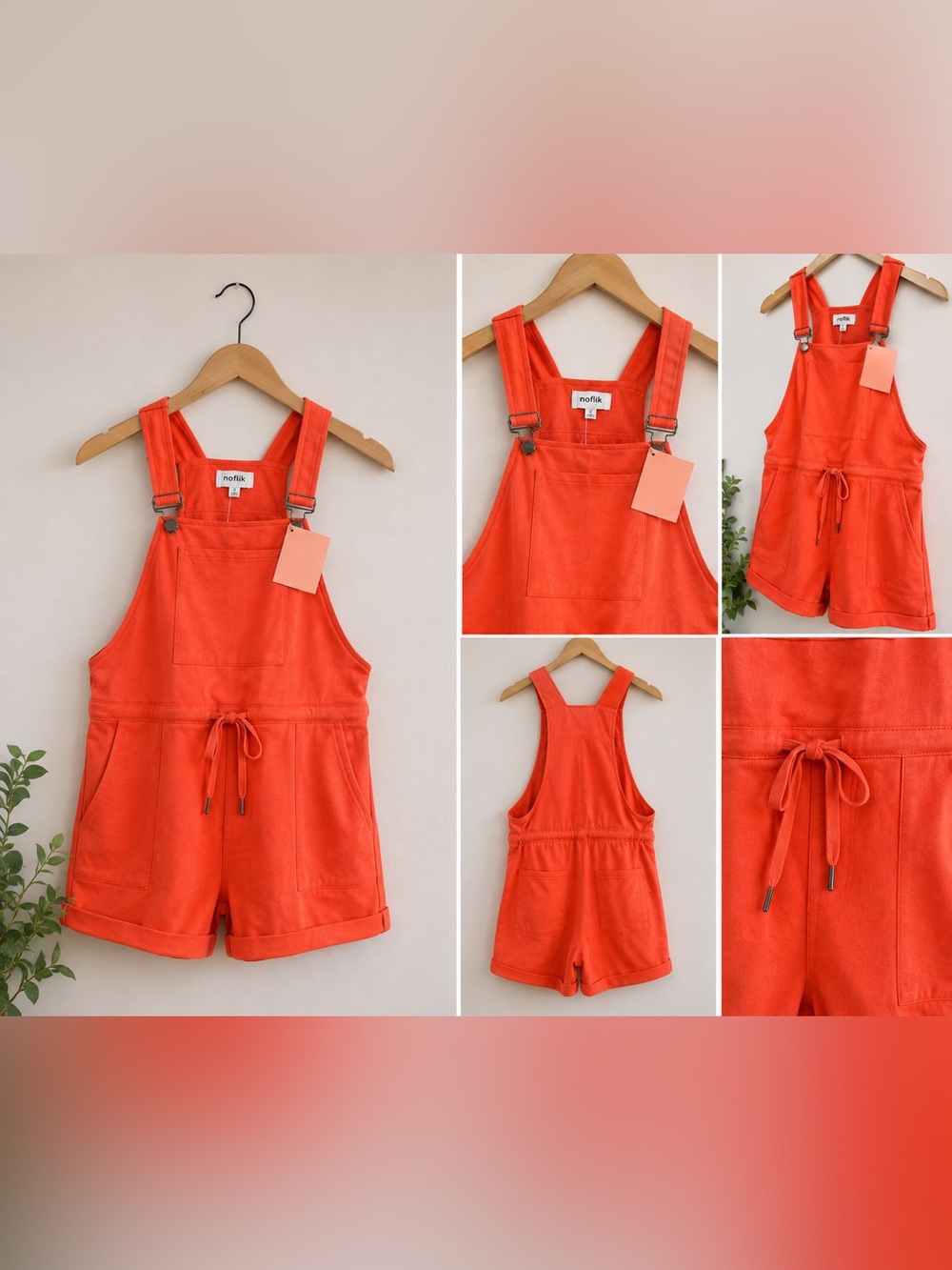Women's Coral Utility Short Overalls Romper - Picture 2 of 3